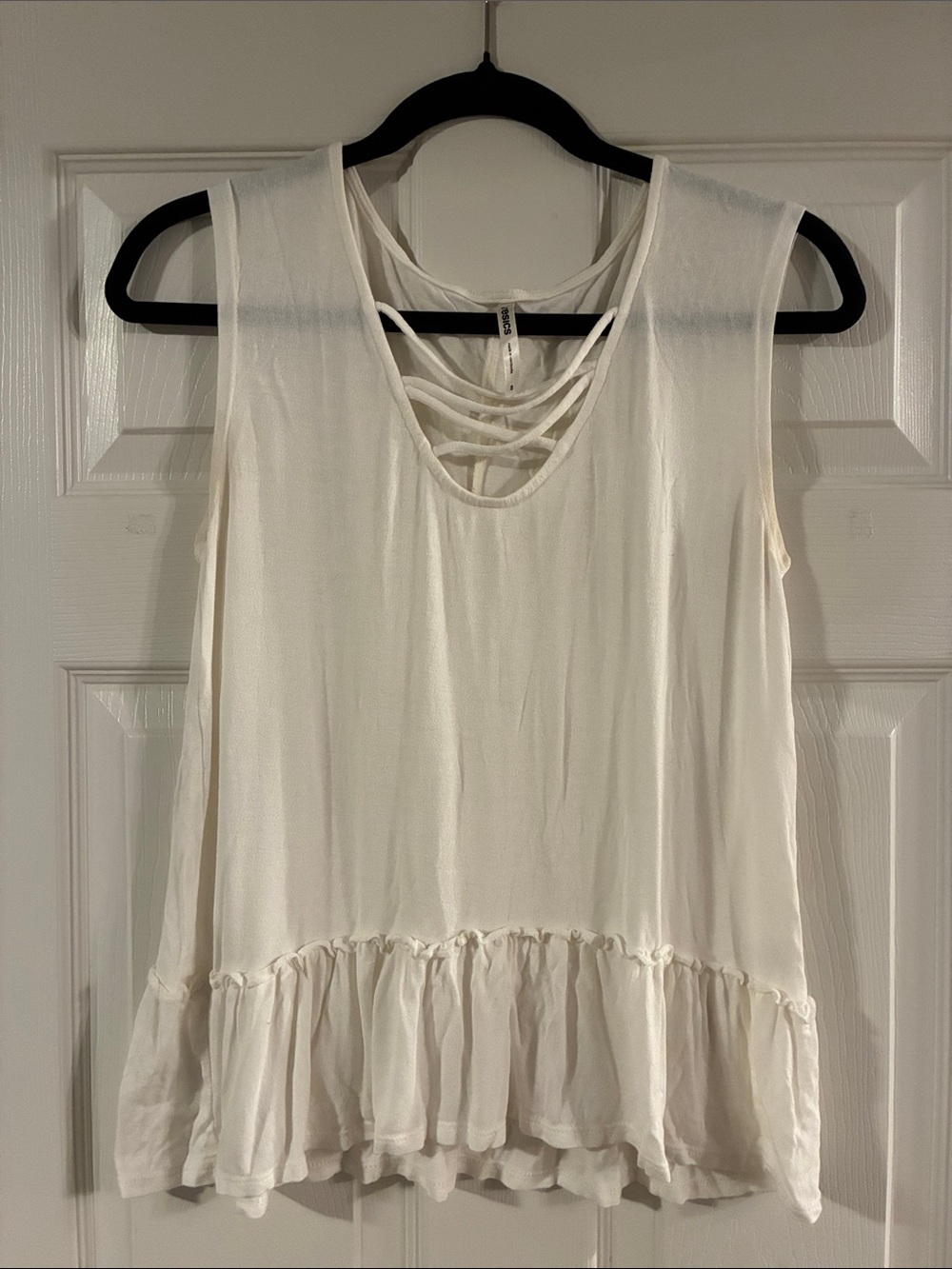 Tresics Cream Sleeveless Ruffle-Hem Tank with Strappy Front